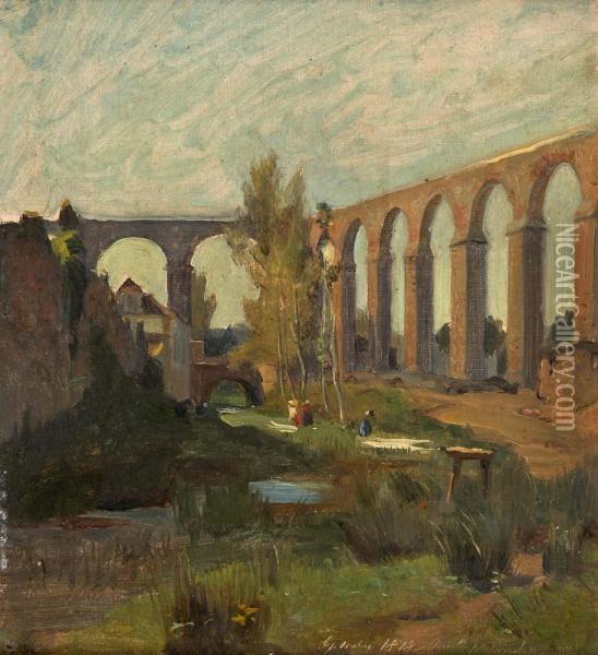Aqueduto Da Ponte Pedrinha - Queluz Oil Painting - Alfredo Keil