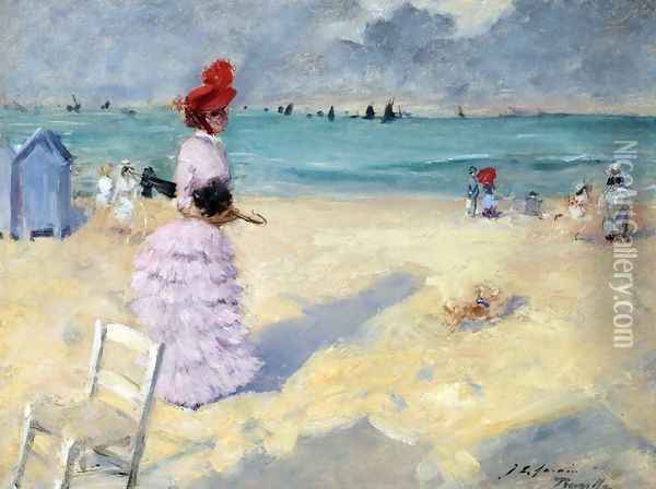 The Beach at Trouville Oil Painting - Jean-Louis Forain