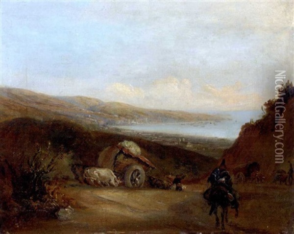 Valparaiso From The Road To Santiago Oil Painting - Johann Moritz Rugendas