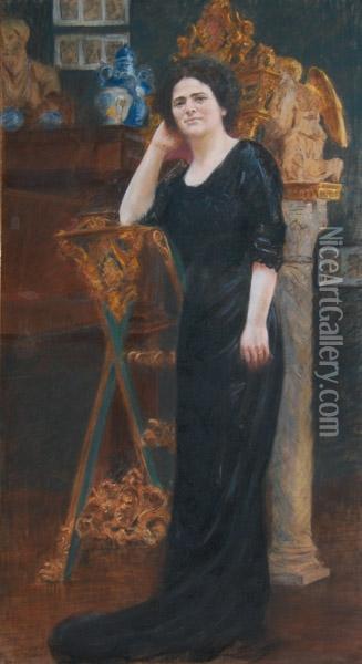 Ritratto Di Gentildonna Con Abito Nero Oil Painting - Giacomo Grosso