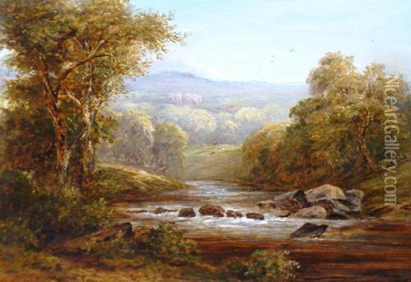 A River Landscape. Oil Painting - William Hall