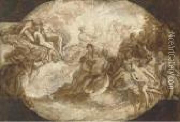 Apollo In His Chariot: A Modello For A Ceiling Oil Painting - Carlo Innocenzo Carloni