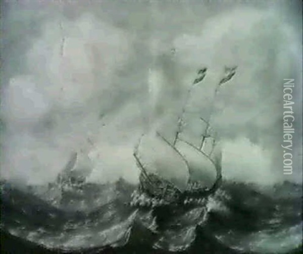 Dutch Merchant Vessels In Choppy Seas Oil Painting - Bonaventura Peeters the Elder