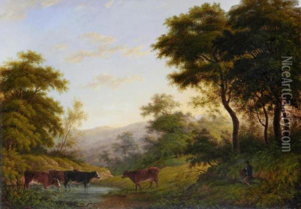 Cattle Watering Oil Painting - Patrick, Peter Nasmyth