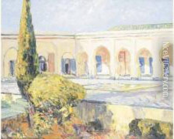 Cours De Palais, Maroc. Oil Painting - Ulisse Caputo