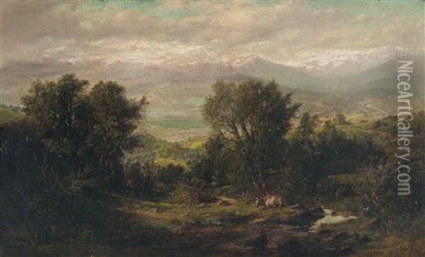 A Valley In Chile, The Andes Beyond Oil Painting - Thomas Jacques Somerscales