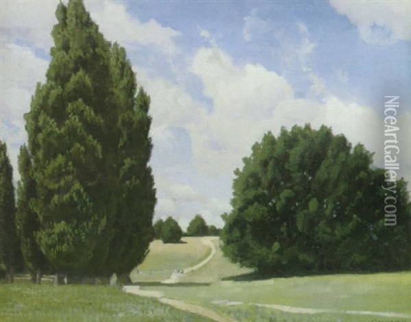 The Path To The Town, Canberra Oil Painting - Elioth Gruner