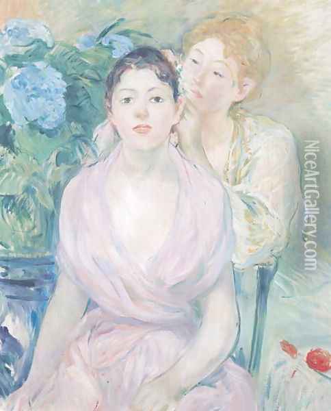 The Hortensia, or The Two Sisters, 1894 Oil Painting - Berthe Morisot