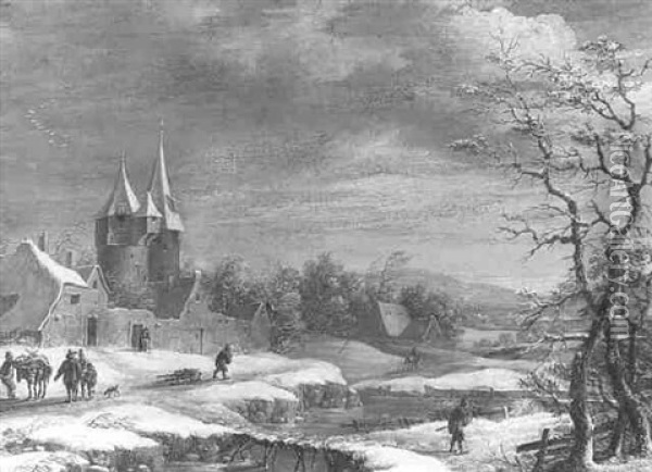 A Winter Scene Oil Painting - Christoph Ludwig Agricola