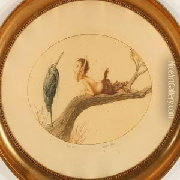 Young Faun And Crane On Abough Oil Painting - Louis Moe