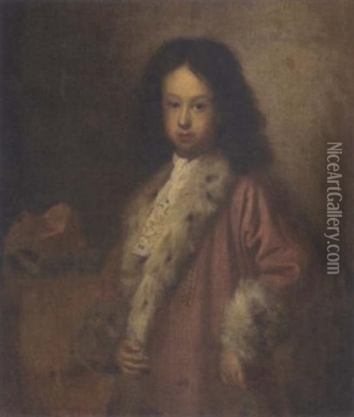 Portrait Of A Boy Wearing An Ermine Trimmed Red Coat Oil Painting - Sebastiano Bombelli