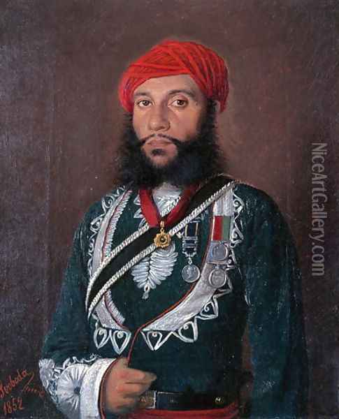 An Indian Officer of the 2nd Regiment Irregular Cavalry, 1852 Oil Painting - Alexander Sandor Svoboda