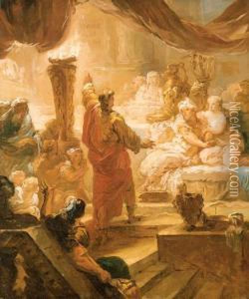 The Feast Of Belshazzar Oil Painting - Jean-baptiste Deshays