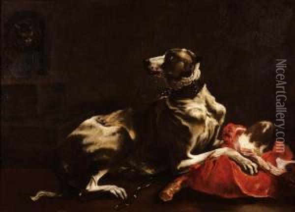 Mastino Che Divora Un Paracuore Oil Painting - Giusto Suttermans