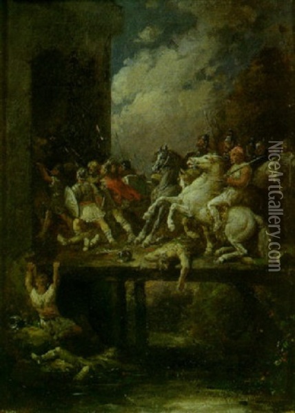 Cavalier Entrant Dans Une Forteresse Oil Painting - Francois-Louis Lanfant