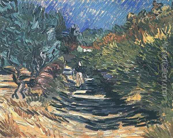 A Road at Saint-Remy with Female Figure Oil Painting - Vincent Van Gogh