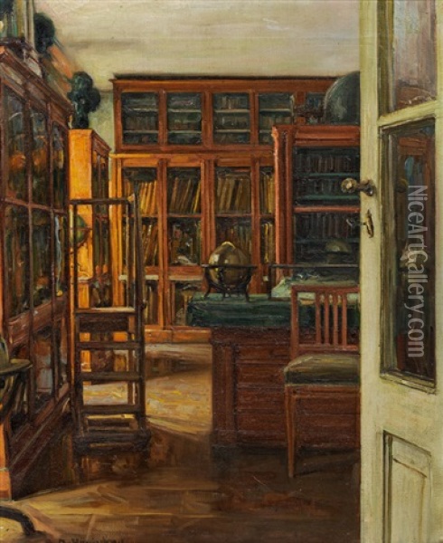 Landkartenzimmer In Der Albertina Oil Painting - Alois Hanisch