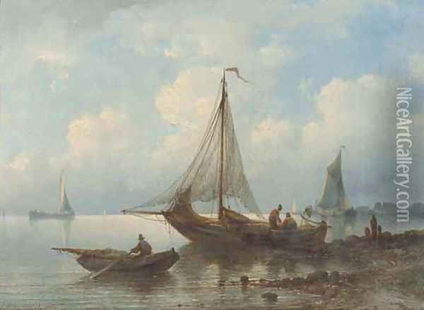 A calm river estuary Oil Painting - Johannes Hilverdink
