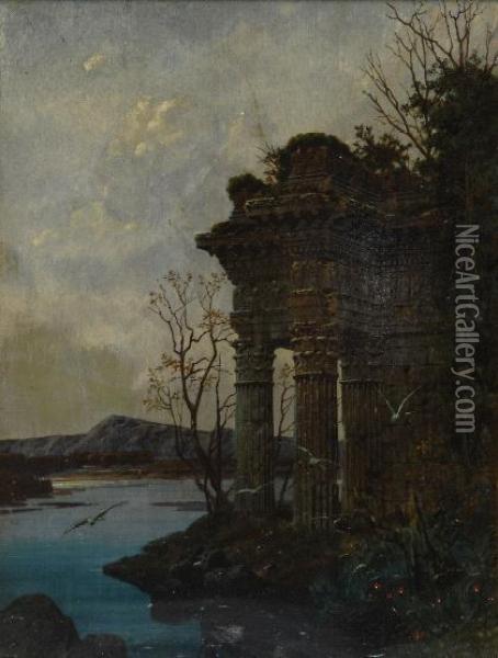 Landschaft Mit Tempelruine Oil Painting - Ferdinand Knab