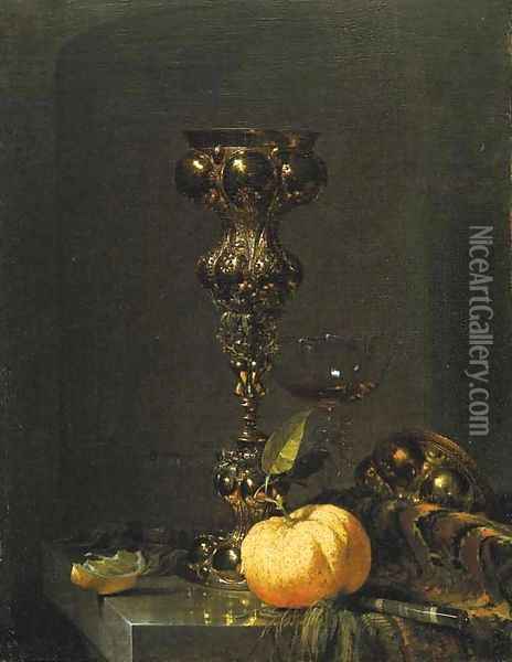 A steeple cup with upturned cover Oil Painting - Willem Kalf