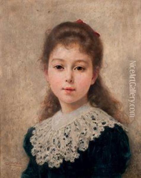 Portrait De Jeune Fille En Buste Oil Painting - Theobald Chartran
