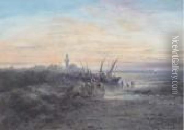 A North African Coastline With Fishermen At Dawn Oil Painting - Paul Pascal