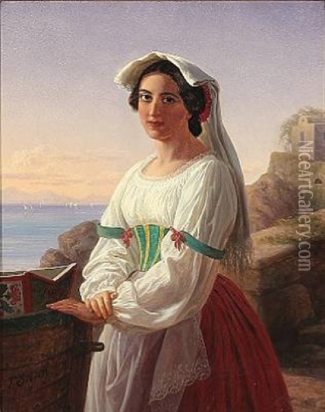 An Italian Woman With The Sea In The Background Oil Painting - Frederik Ludwig Storch