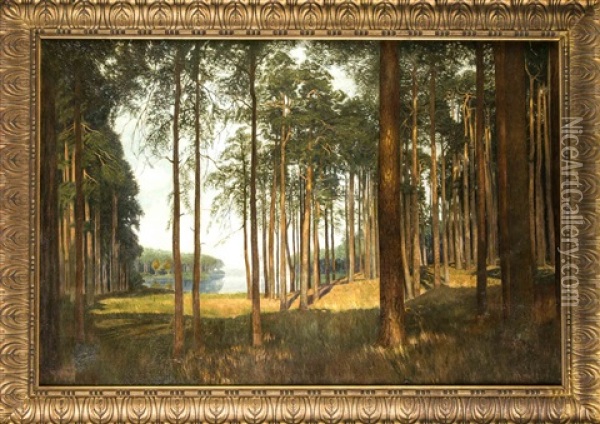 Sommerliches Waldstuck Mit Blick Auf Einen See Oil Painting - Isaak Izrailevich Brodsky