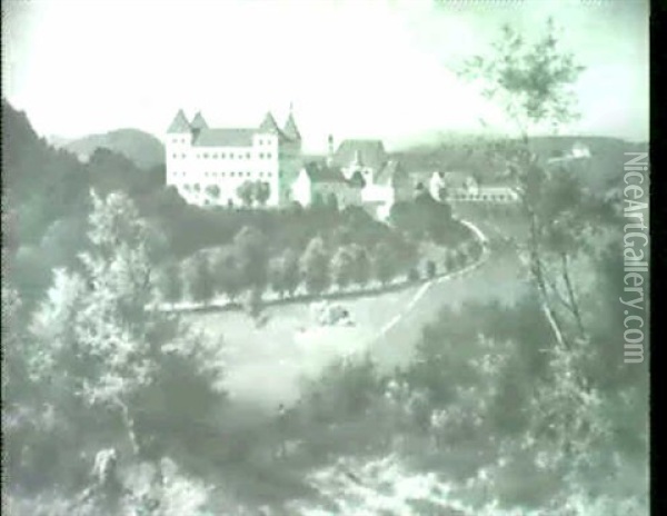 Ansicht Von Schloss Wolfegg. Oil Painting - Ludwig Gebhardt