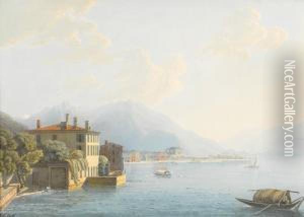 Ansicht Von Ascona Mit Dem Lago Maggiore. Oil Painting - Johann Jakob Wetzel
