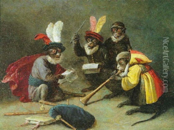 Le Concert Des Singes Oil Painting - Ferdinand van Kessel