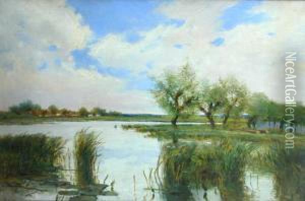 Wiosna Nad Stawem Oil Painting - Marceli Harasimowicz