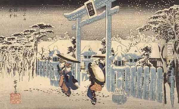 Gion Temple in the Snow from the Kioto Meisho series Oil Painting - Utagawa or Ando Hiroshige