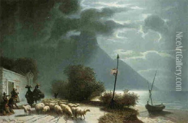 The Winter Herd Oil Painting - Albert Berg