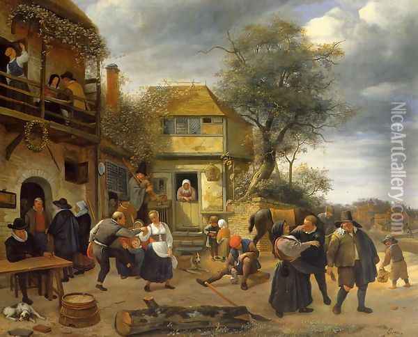 Peasants outside an Inn Oil Painting - Jan Steen