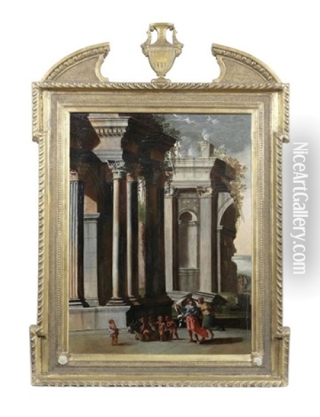 A Capriccio With Putti Playing In The Foreground Oil Painting - Viviano Codazzi