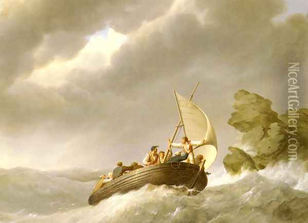 Sailing The Stormy Seas Oil Painting - Johannes Hermanus Koekkoek Snr