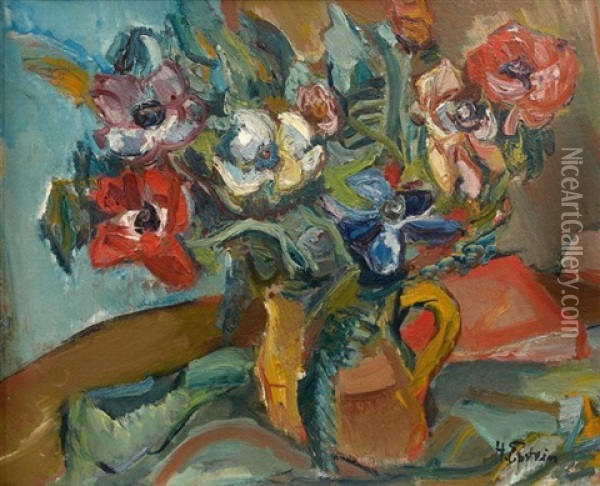Bouquet De Fleurs Sur Un Entablement Oil Painting - Henri Epstein