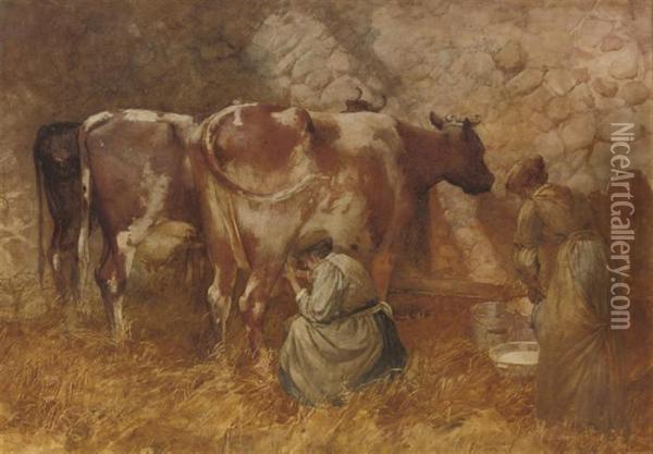 Milking Time Oil Painting - George Robert Rushton