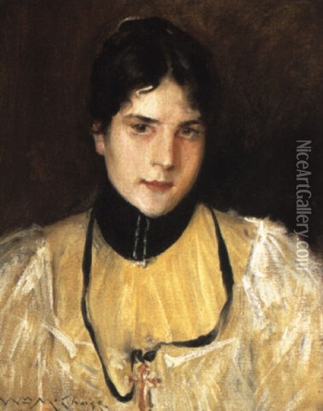 Portrait Of Alice (the Yellow Blouse) Oil Painting - William Merritt Chase