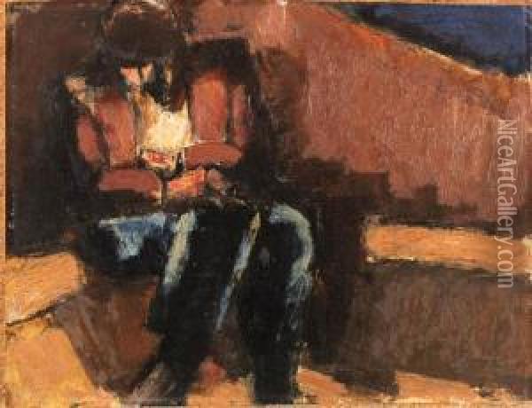 Seated Man In Blue Trousers Oil Painting - Reinhard Josef Alfons Alois