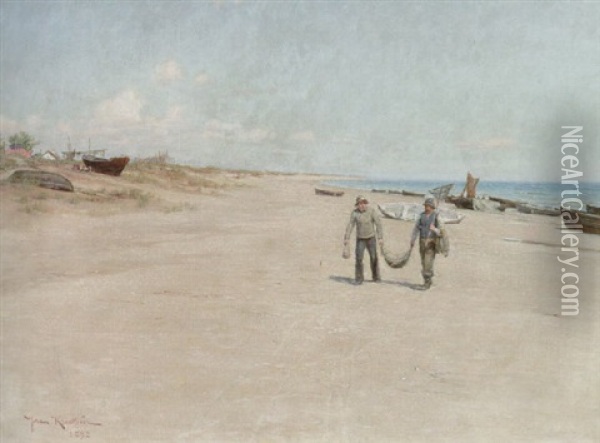 Fiskare Pa Stranden, Skagen Oil Painting - Johan Fredrik Krouthen