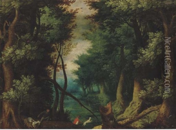 Paesaggio Boschivo Con Cacciatori Oil Painting - Gillis Van Coninxloo III