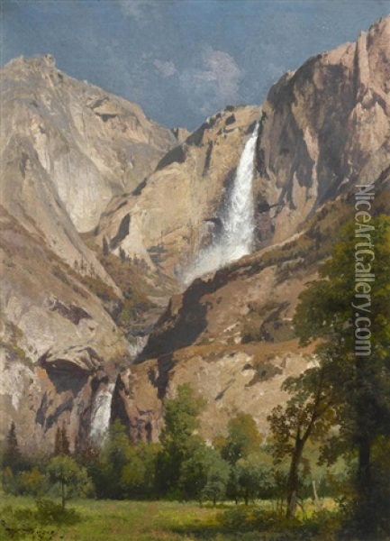 Yosemite Falls Oil Painting - Hermann Herzog
