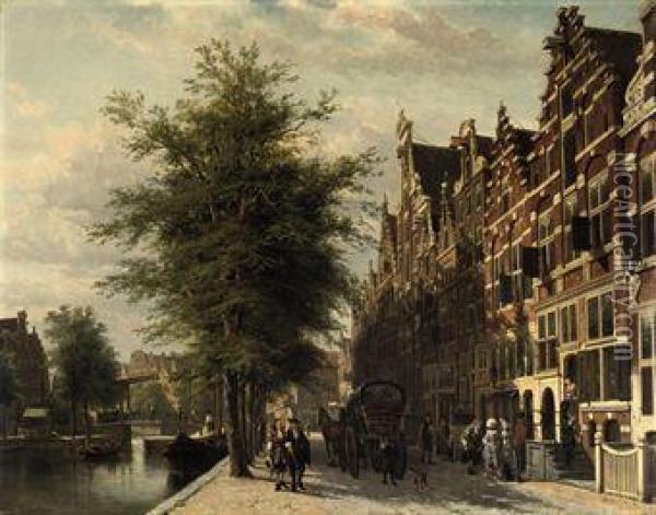 View Of The Singel In Summer With The Mennonite Church 'het Lam',amsterdam Oil Painting - Cornelis Springer