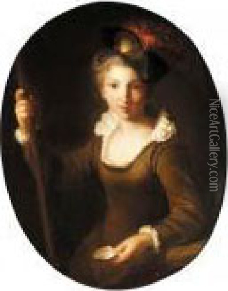 A Portrait Of A Young Pilgrim Holding A Staff And A Scallop Shell Oil Painting - Jean-Alexis Grimou