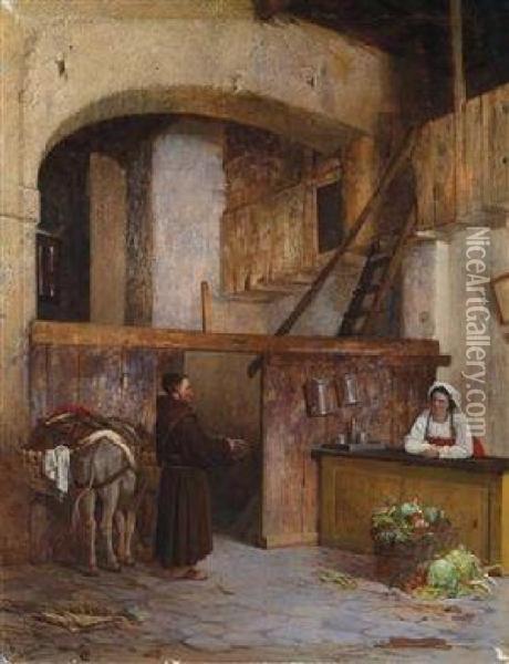 Scene From Roman Life: A Capuchin Monk Collects Donations Oil Painting - Alexander Rizzoni