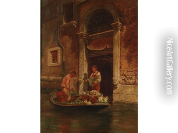 Venetian Backwater Oil Painting - Vincenzo Caprile