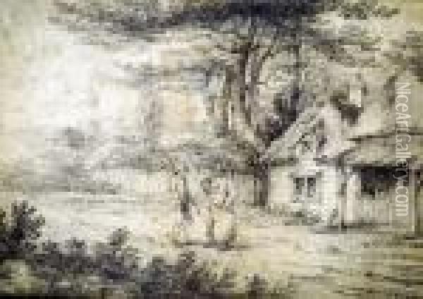Village Lane, With Figures Oil Painting - George Morland