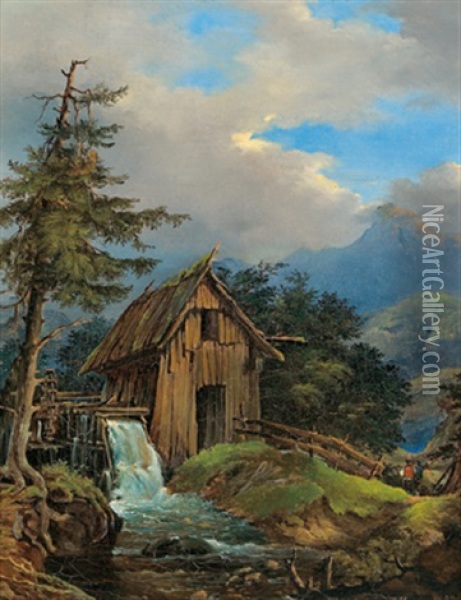 Muhle Bei Grein In Oberosterreich Oil Painting - Adolf Obermuellner